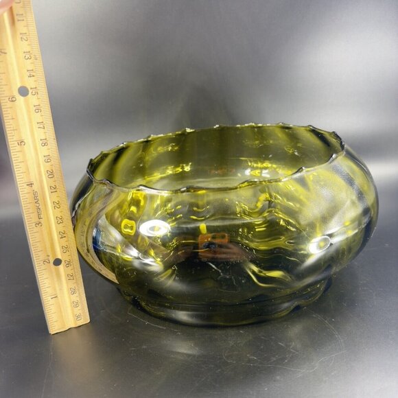 Vintage Empoli Italian Glass Large Bowl Dish Centerpiece Hand Blown Green Italy - Picture 5 of 15